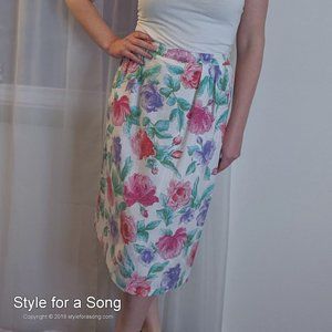 Vintage 1980's Pink Purple Floral Pencil Skirt M